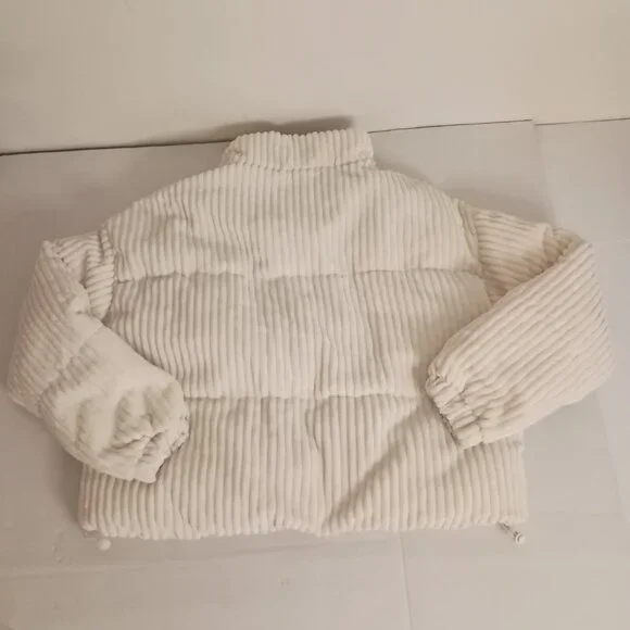 Sun Day Club Cottagecore Cream Corduroy Crop Puffer Jacket Women’s M EUC - Picture 6 of 16